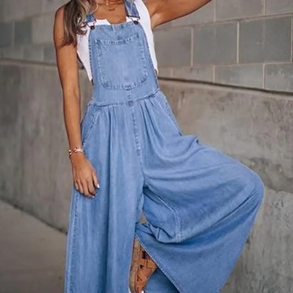 Wide Leg Bib Overalls * - Picture 2 of 4
